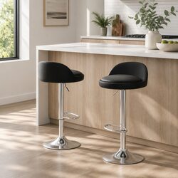 Adjustable Height Black PU Leather Bar Stools - Set of 2