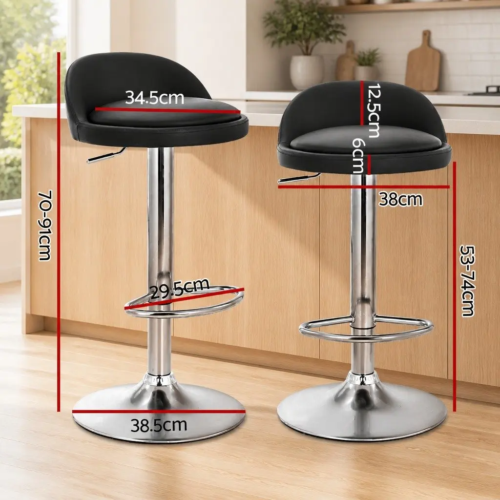 Bar Stools x2 PU Leather Gas Lift Adjustable Height Swivel Chair Kitchen Counter