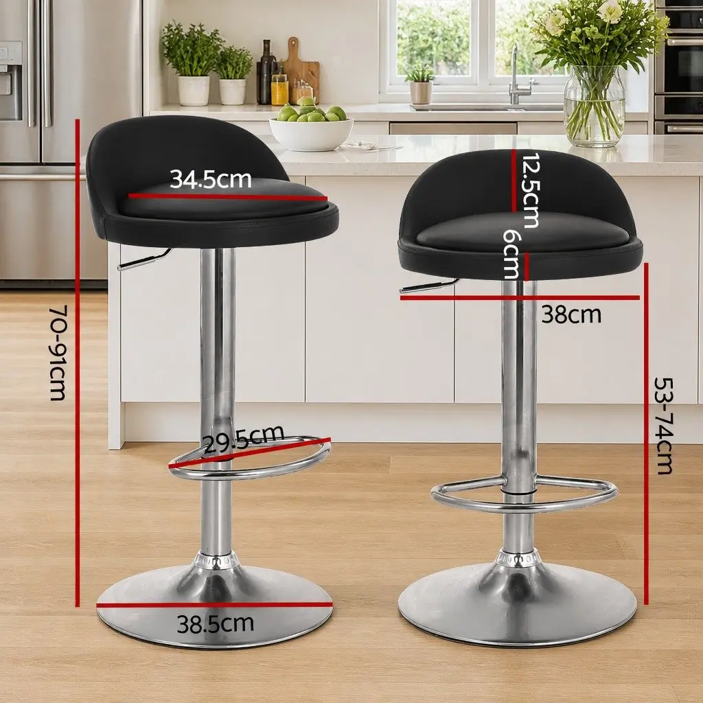 Bar Stools PU Leather Adjustable Height Swivel Set of 4 Black