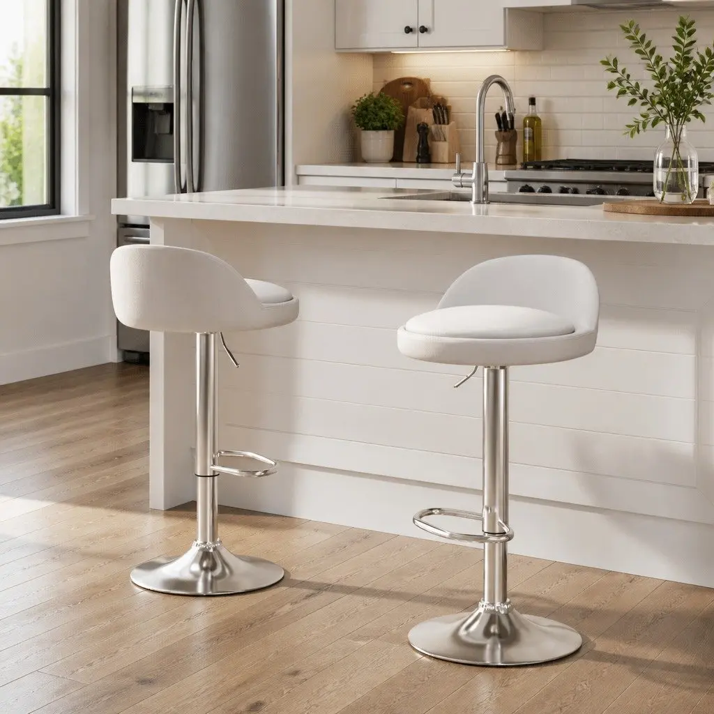 Bar Stools PU Leather White Adjustable Height Swivel Kitchen Counter