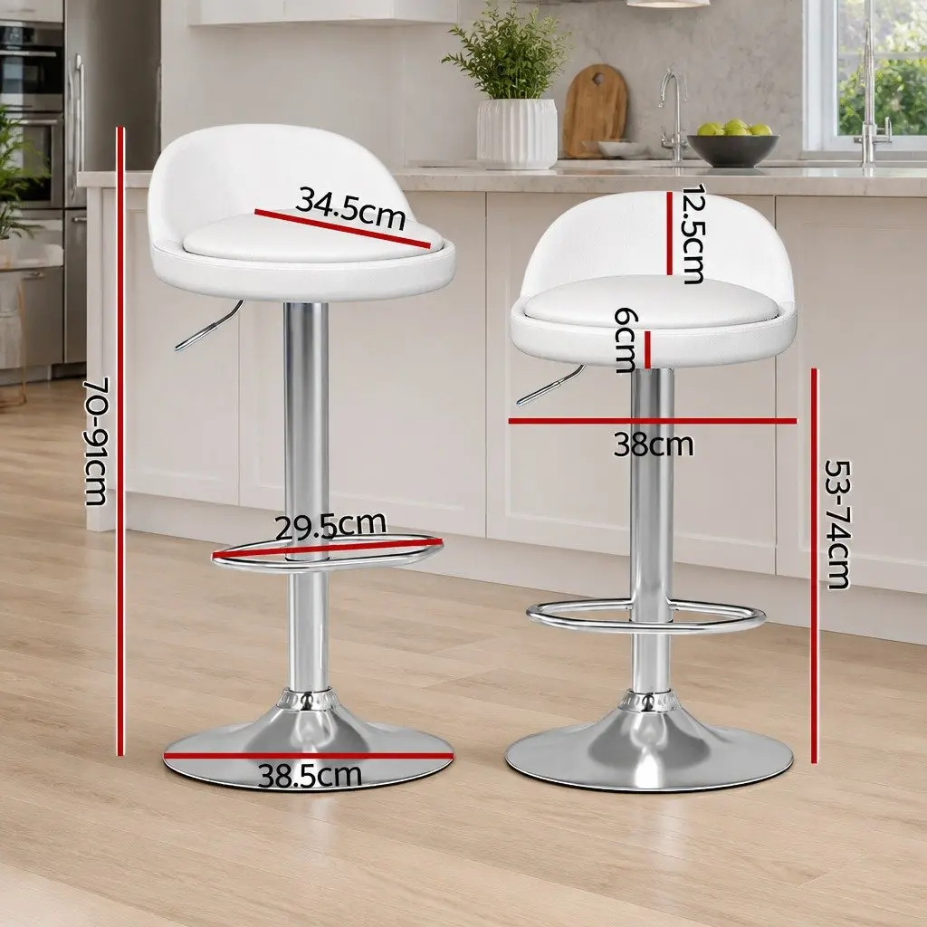 Bar Stools PU Leather White Adjustable Height Swivel Kitchen Counter