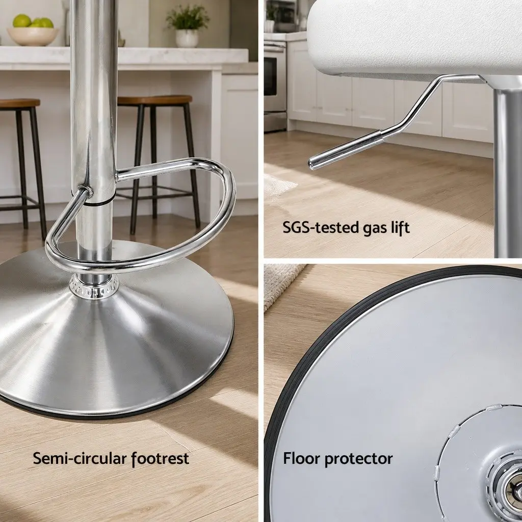 Bar Stools PU Leather White Adjustable Height Swivel Kitchen Counter