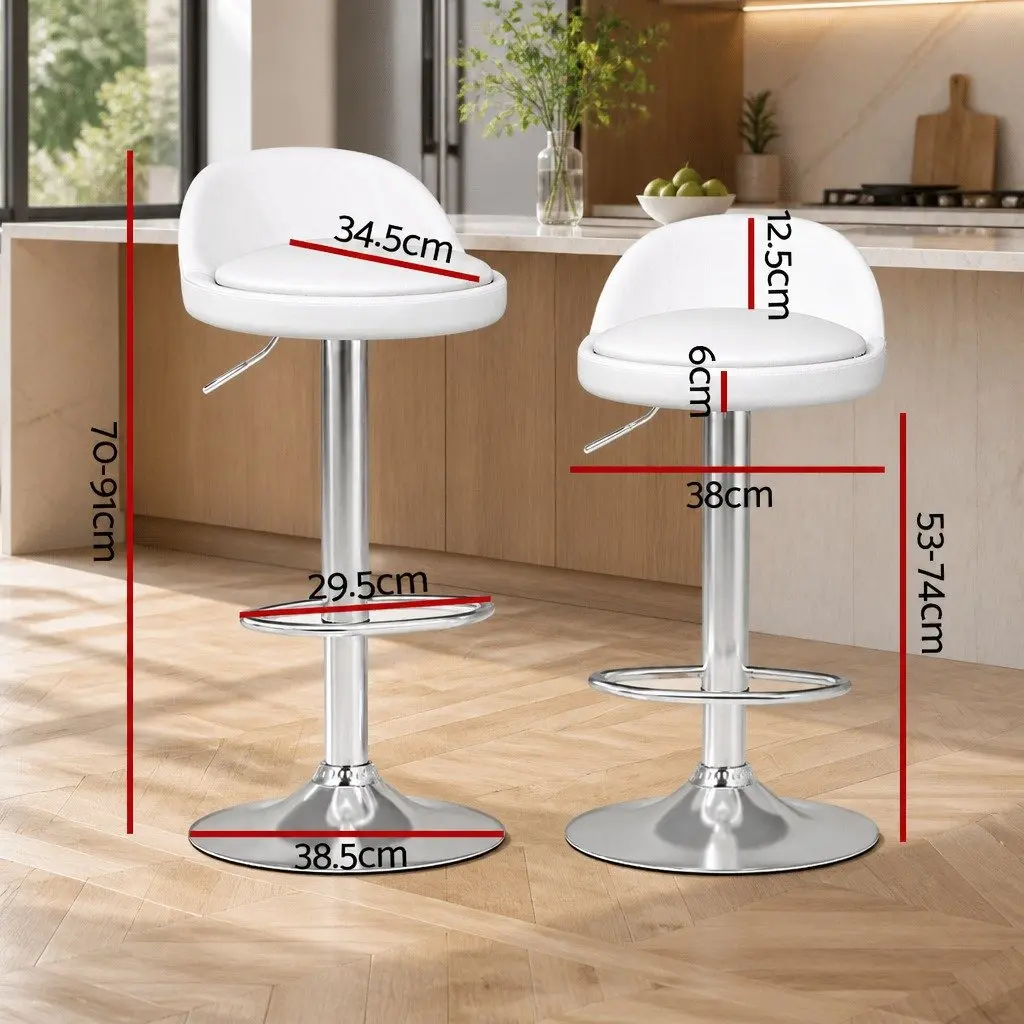Bar Stools x4 PU Leather Gas Lift Adjustable Height Swivel White Kitchen Dining