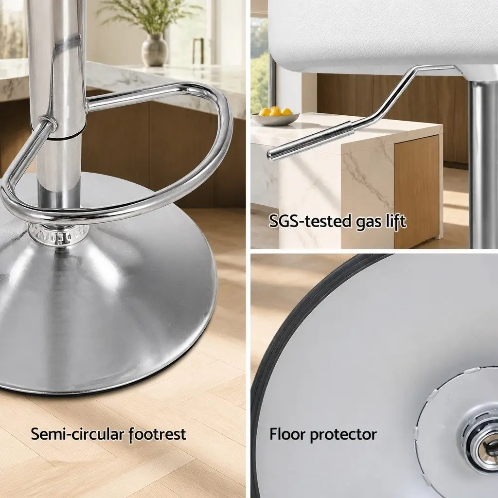 Bar Stools x4 PU Leather Gas Lift Adjustable Height Swivel White Kitchen Dining