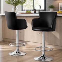 Bar Stools Set of 2 Swivel Adjustable Gas Lift PU Leather Counter Chairs Black
