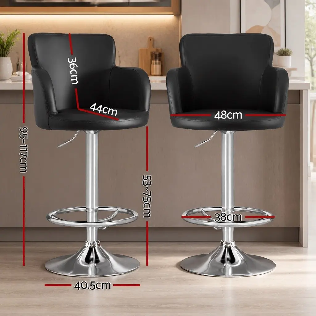 Set of 2 Black PU Leather Swivel Bar Stools