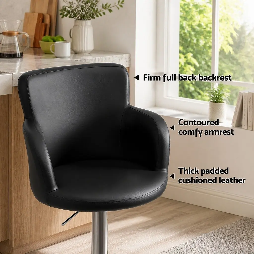 Set of 2 Black PU Leather Swivel Bar Stools