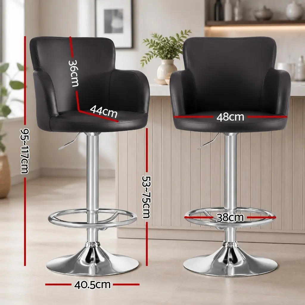 Adjustable Brown PU Leather Bar Stools with Swivel Function