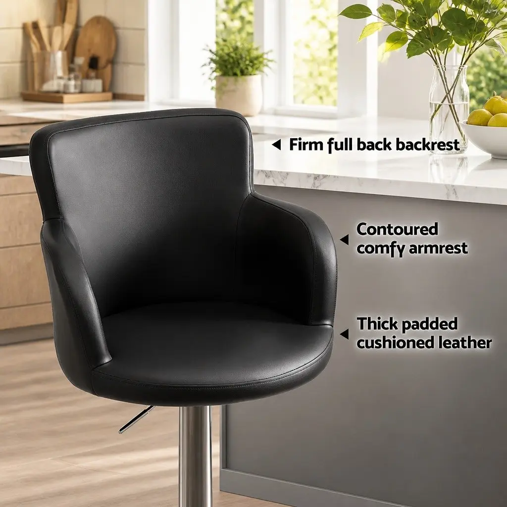Adjustable Brown PU Leather Bar Stools with Swivel Function