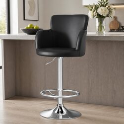Black PU Leather Bar Stool with Swivel and Gas Lift