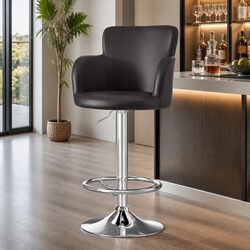 Bar Stools Swivel Adjustable Counter Chair Height Brown PU Leather Foam Padding