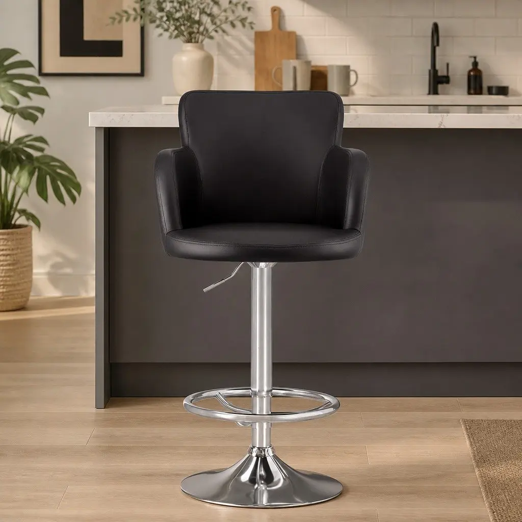 Brown PU Leather Swivel Bar Stools