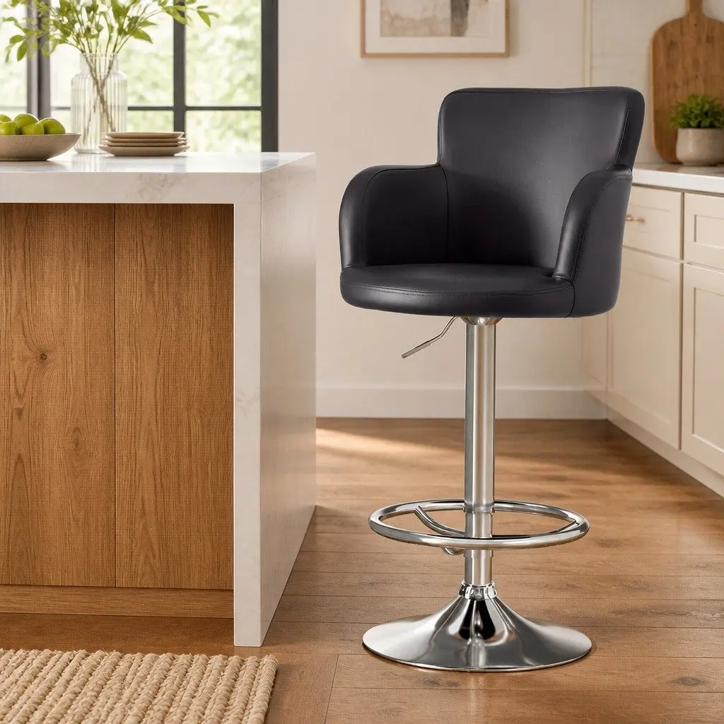 Brown PU Leather Swivel Bar Stools