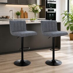 Premium Set of 2 Grey Vintage Leather Bar Stools