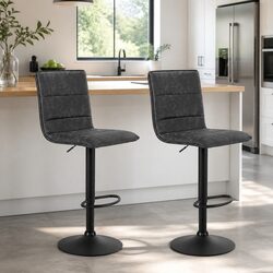 Height Adjustable Vintage Grey PU Leather Bar Stools