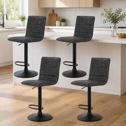 Vintage Grey Bar Stools Set with Gas Lift and Swivel