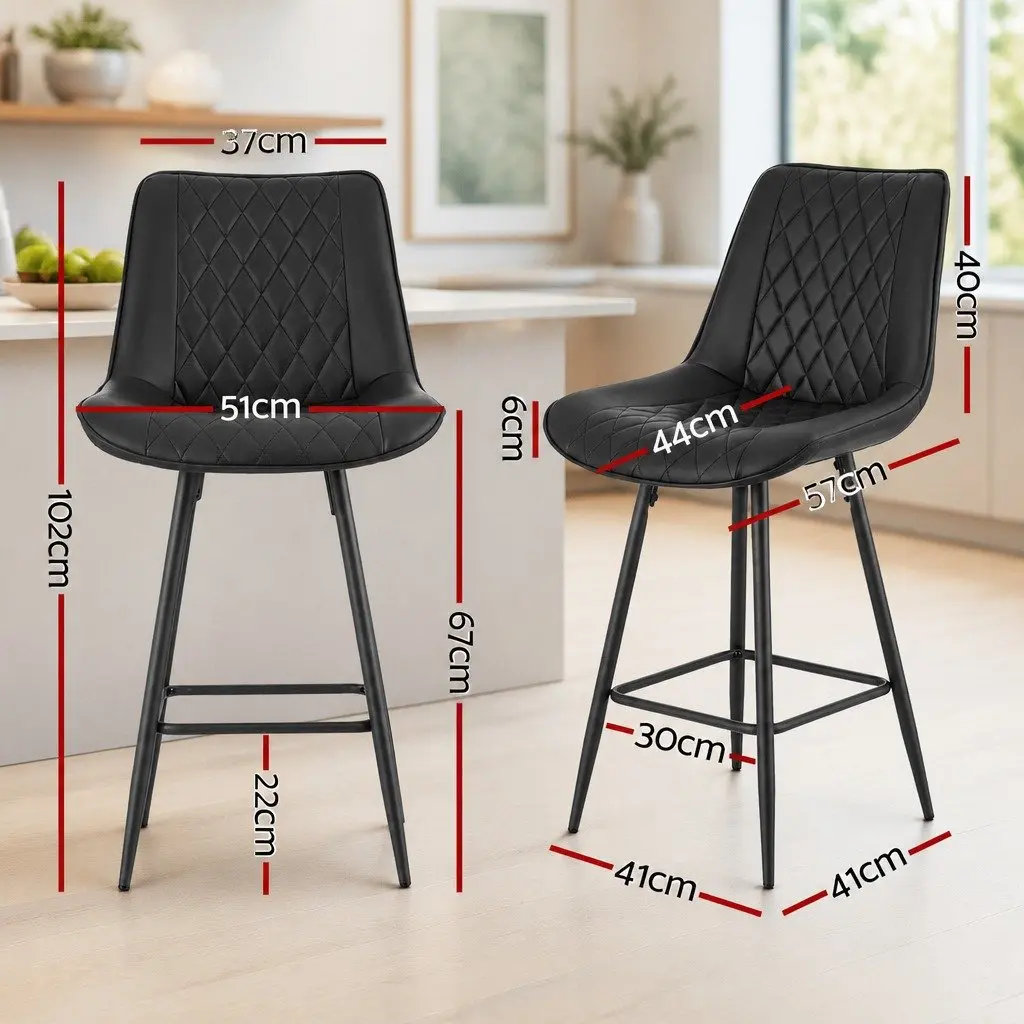 Bar Stools Set of 2 Kitchen Counter Dining Chairs Diamond Design Black PU