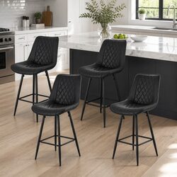 Set of 4 Durable Bar Stools with Diamond Pattern - Black