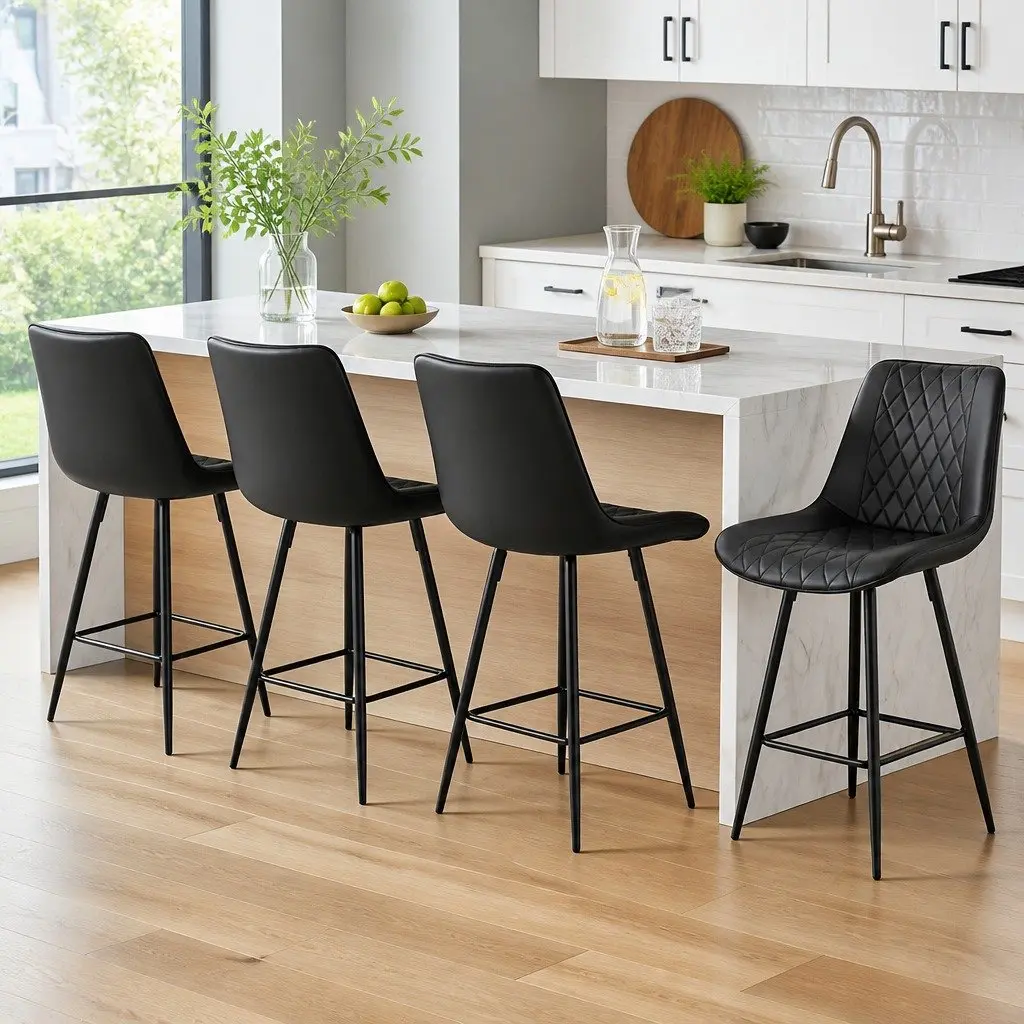 Bar Stools PU Leather 67cm Black Set of 4