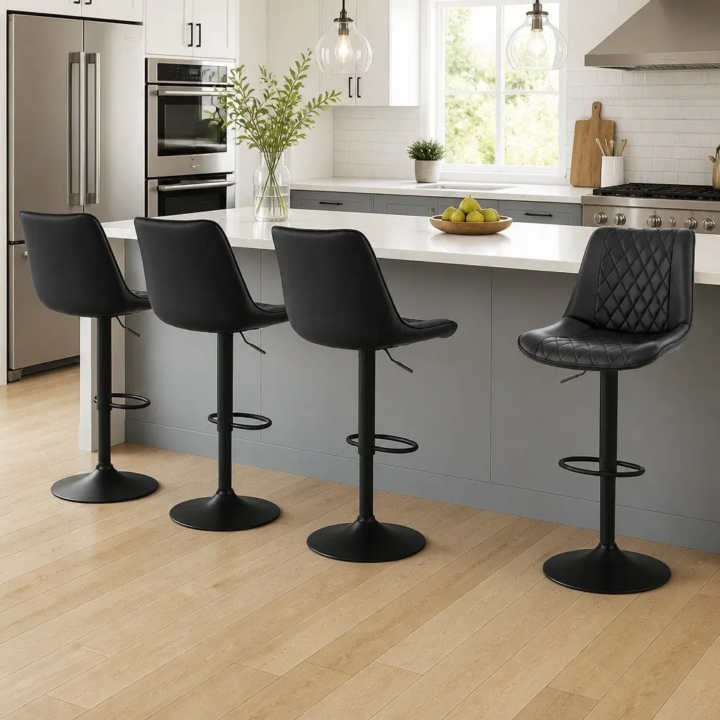 Bar Stools Set of 4 Swivel Gas Lift Kitchen Counter Chair Black Diamond Design