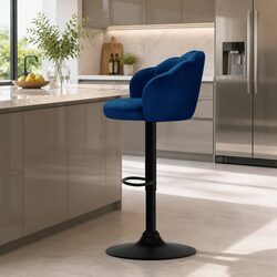 Velvet Blue Bar Stools with Gas Lift & Clam Shell Design
