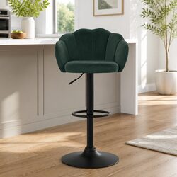 Gas Lift Swivel Bar Stools Set of 4 in Green Velvet