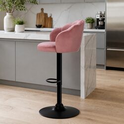 Elegant Pink Velvet Bar Stools with Clam Shell Design