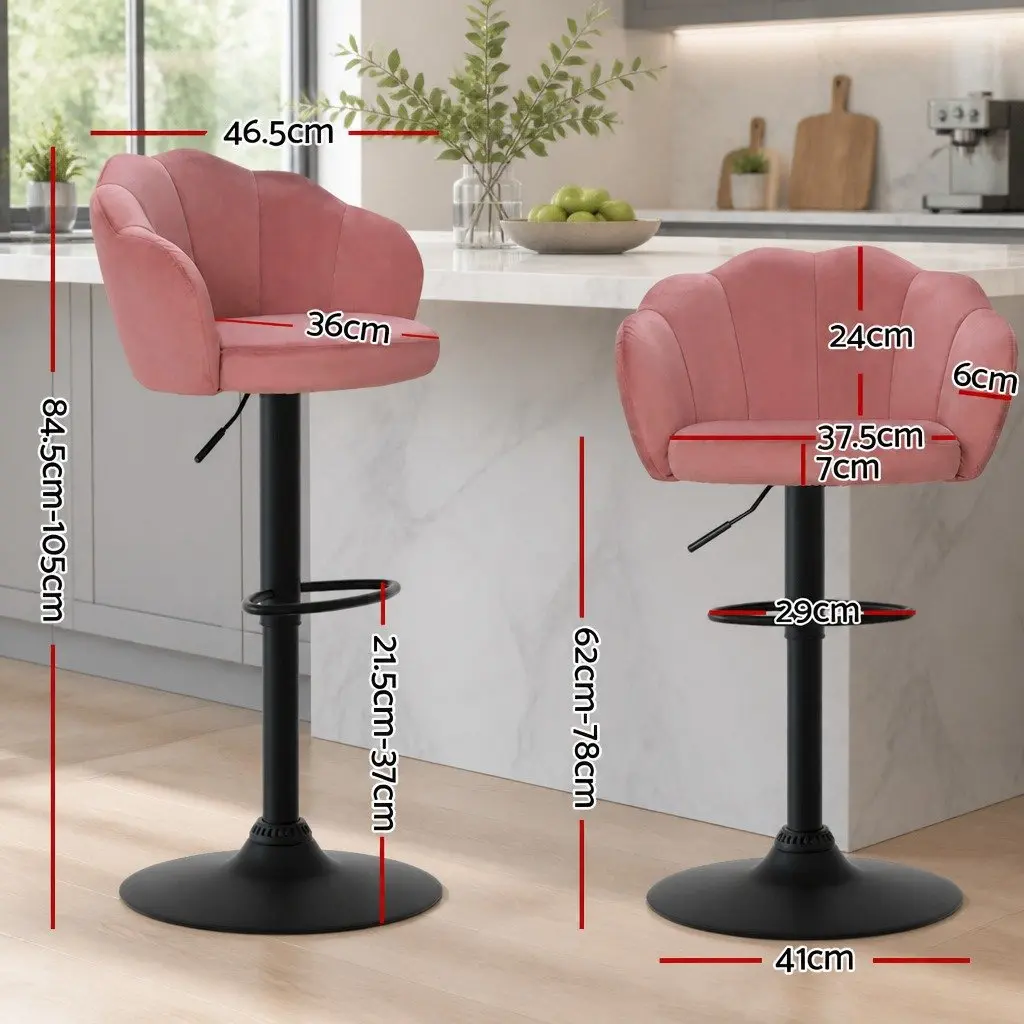 Bar Stools Gas Lift Velvet Pink Clam Shell Design Swivel Adjustable Height Set