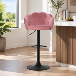 Stylish Pink Velvet Bar Stools with Gas Lift - 4 Pack