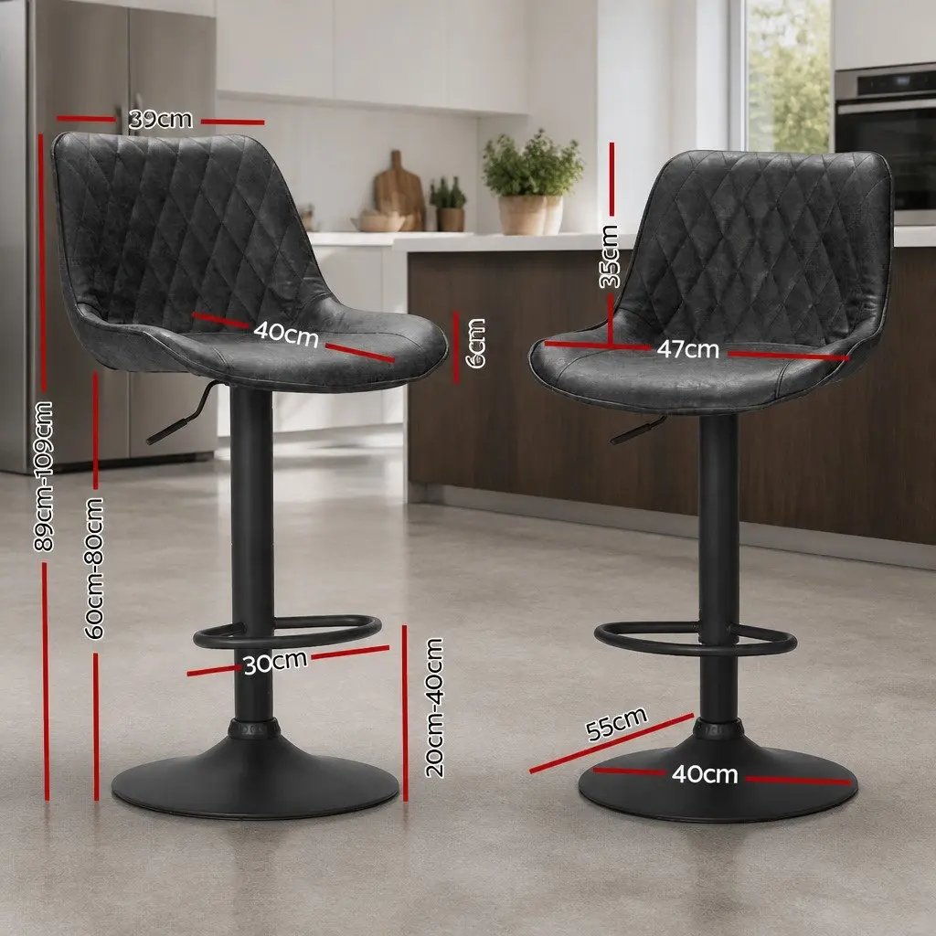Bar Stools PU Leather Adjustable Height 2 Piece Black