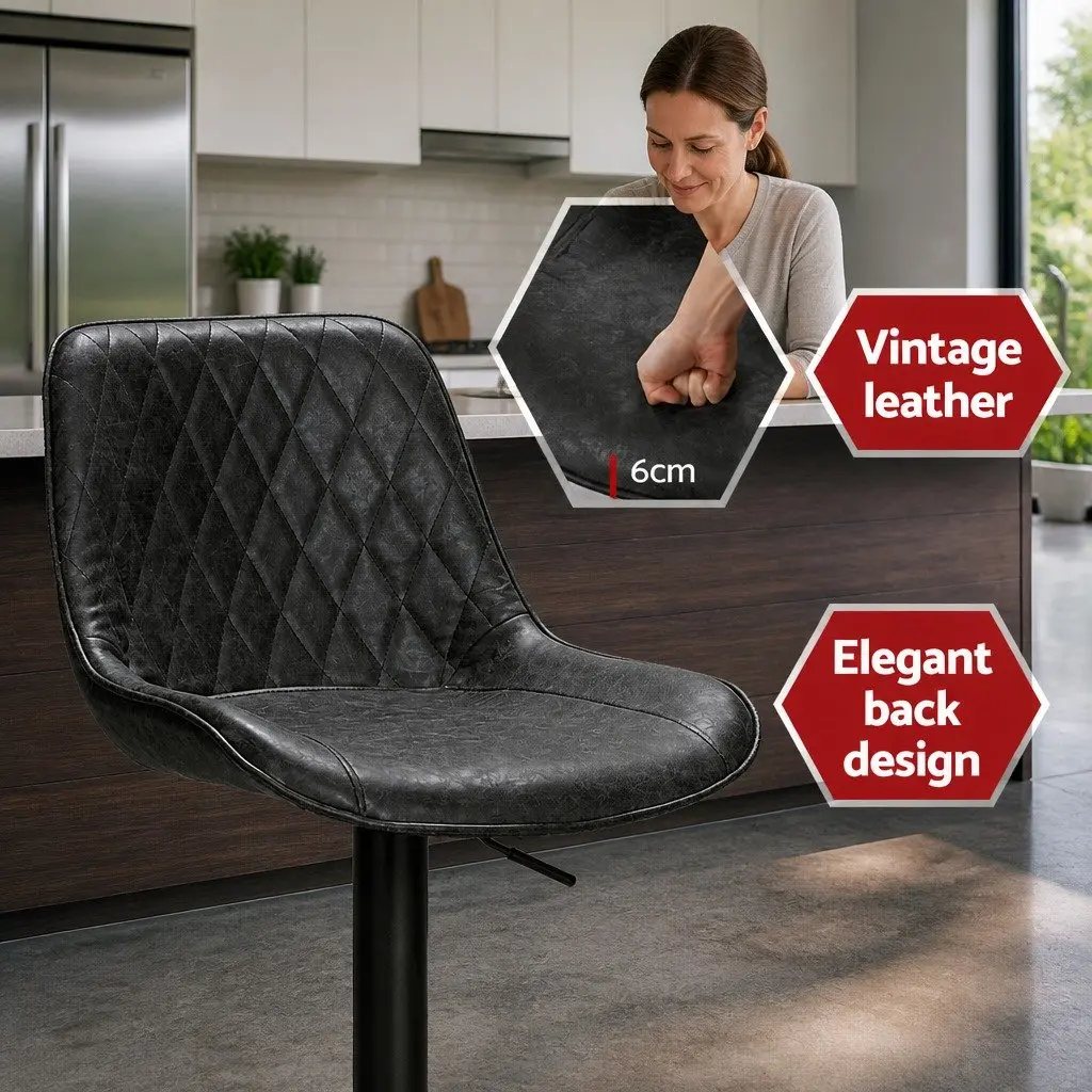 Bar Stools PU Leather Adjustable Height 2 Piece Black
