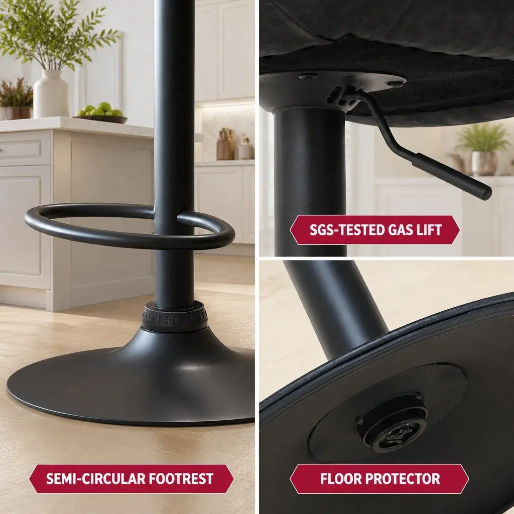 Bar Stools PU Leather Adjustable Height Black Set of 4