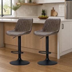 Set of 2 Vintage Brown Bar Stools with Adjustable Height