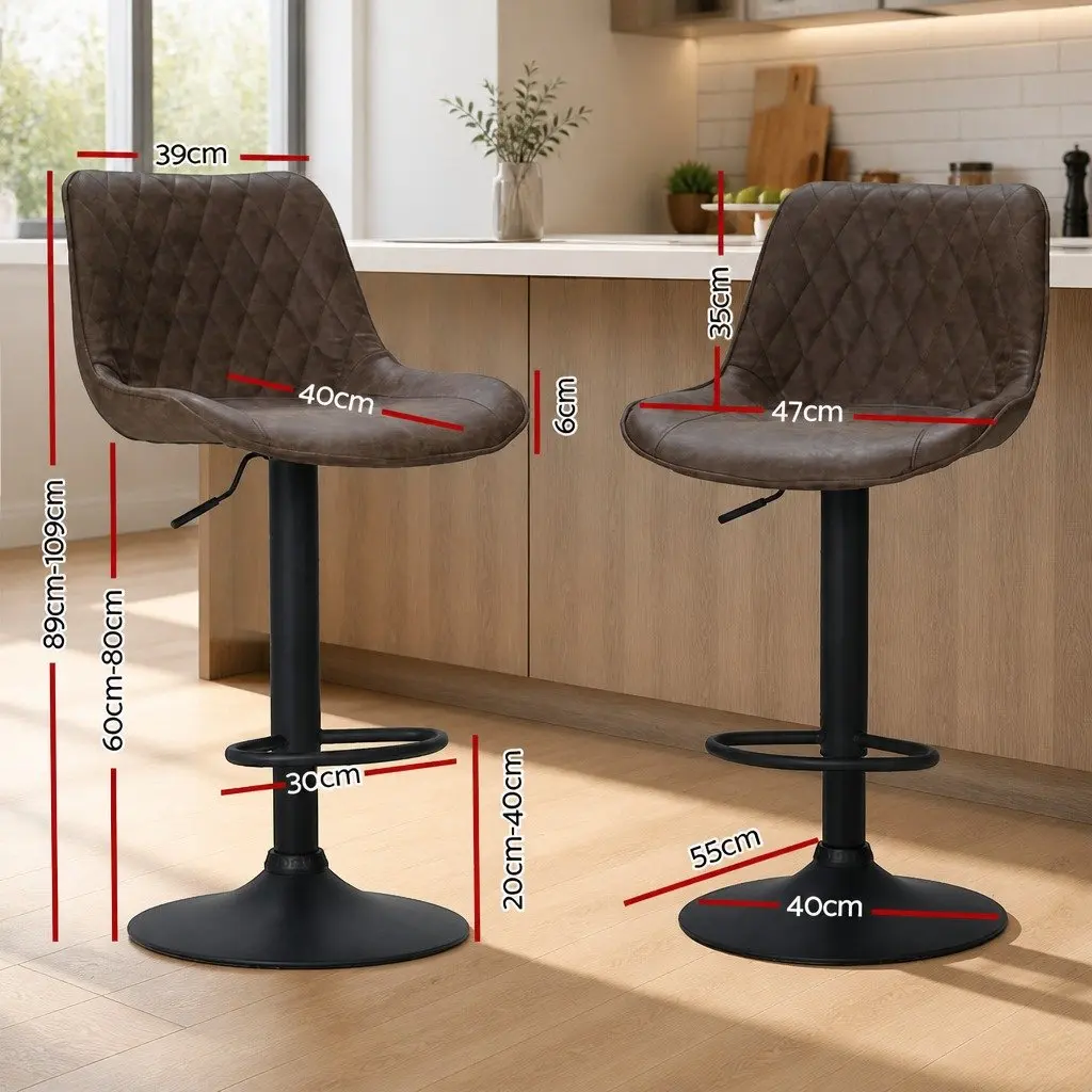Set of 2 Vintage Brown Bar Stools with Adjustable Height