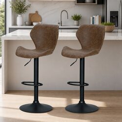 Adjustable Vintage Brown Bar Stools with Swivel Functionality x2