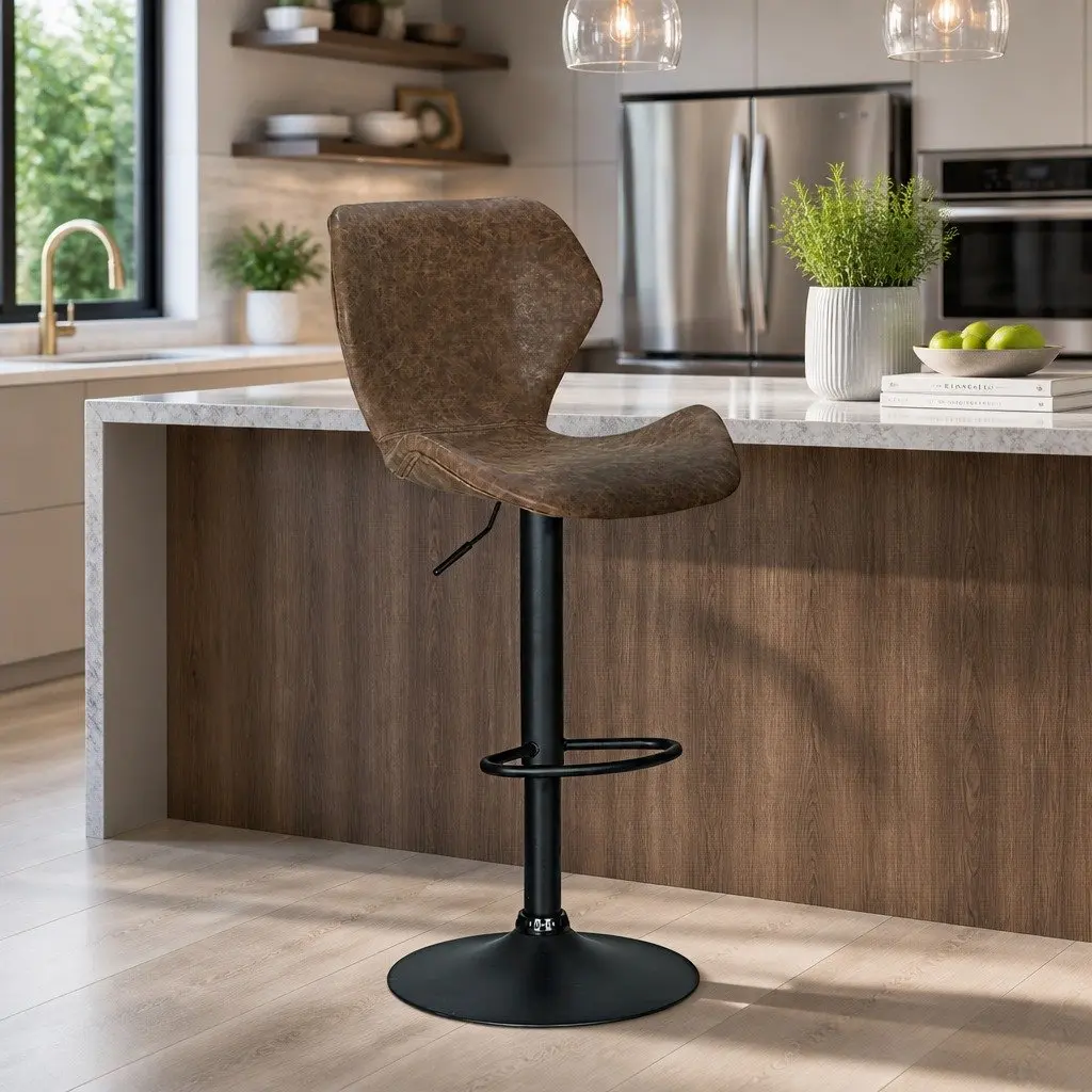 Adjustable Vintage Brown Bar Stools with Swivel Functionality x2