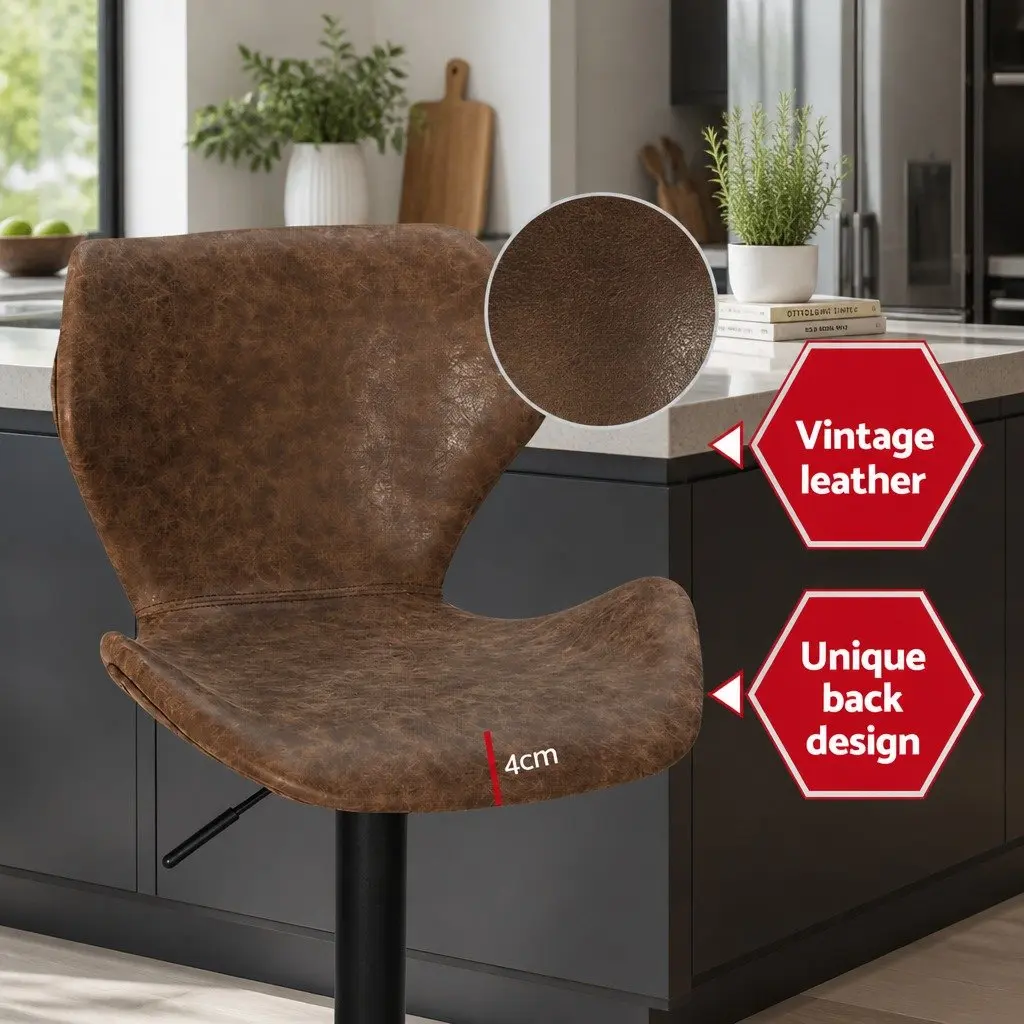Adjustable Vintage Brown Bar Stools with Swivel Functionality x2