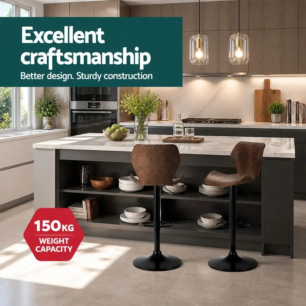 Adjustable Vintage Brown Bar Stools with Swivel Functionality x2