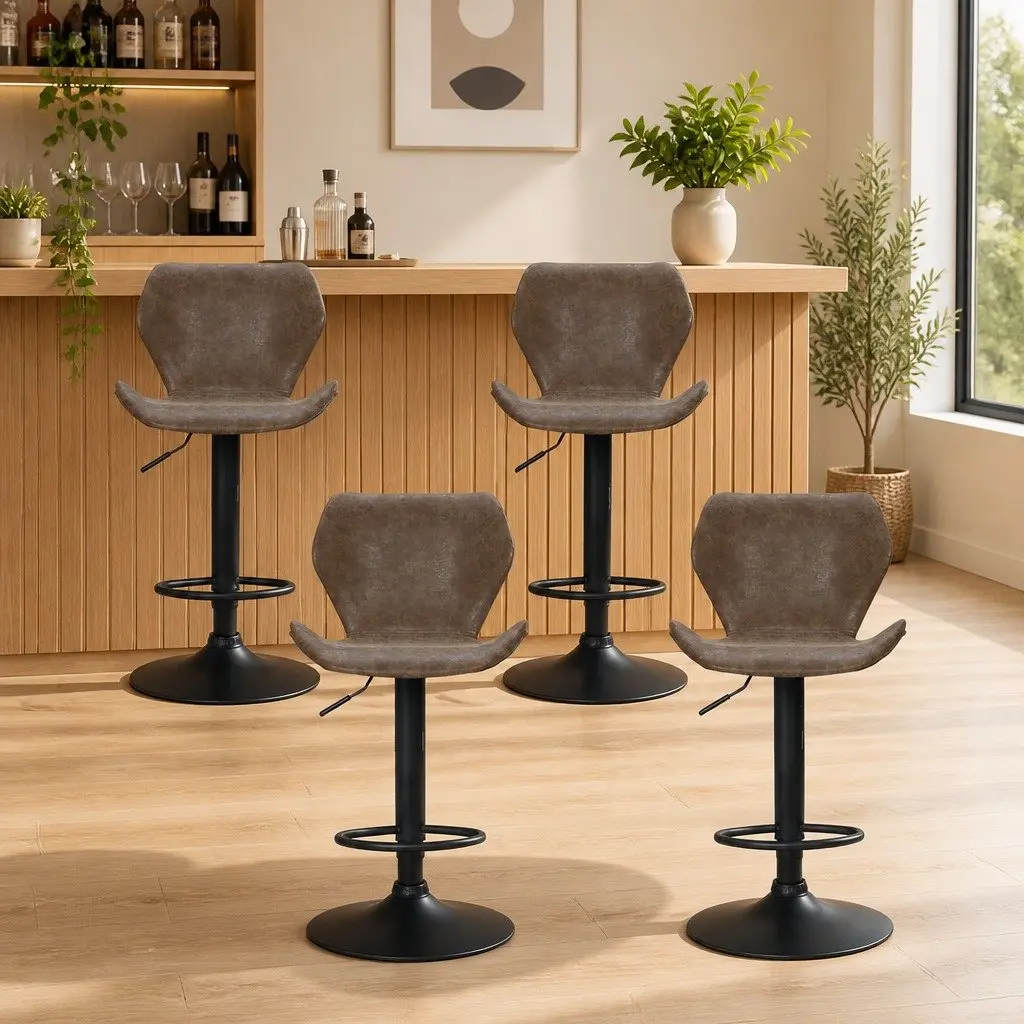 Set of 4 Vintage Brown Adjustable Bar Stools