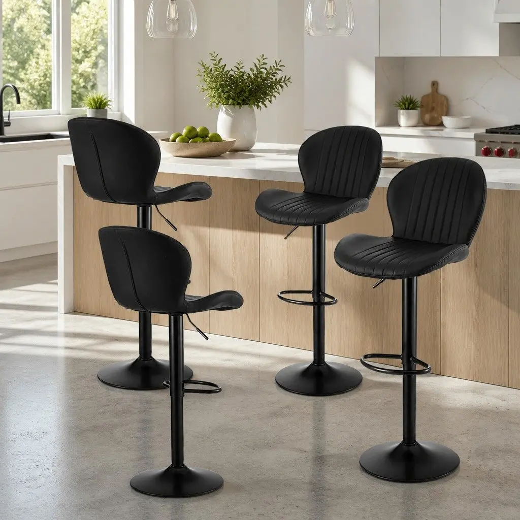 Set of 4 Black Adjustable Bar Stools with Swivel Feature