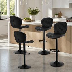 Set of 4 Black Adjustable Bar Stools with Swivel Feature