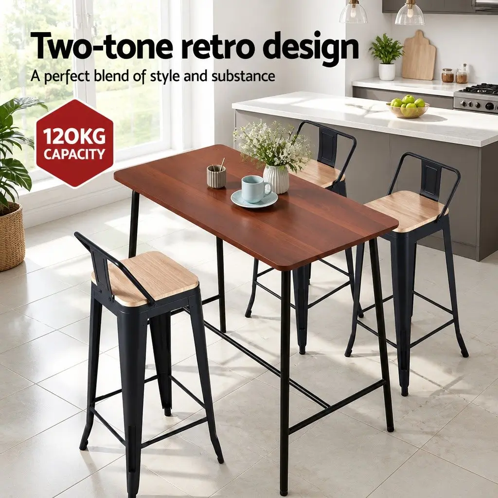 Bar Stools Metal Frame MDF Seat 77cm Black with Pine Accents