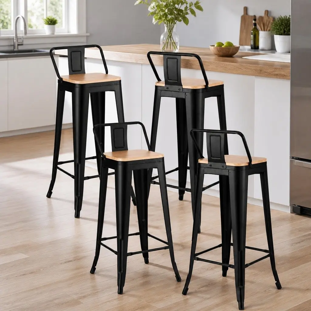 Set of 4 Stackable Bar Stools for Dining