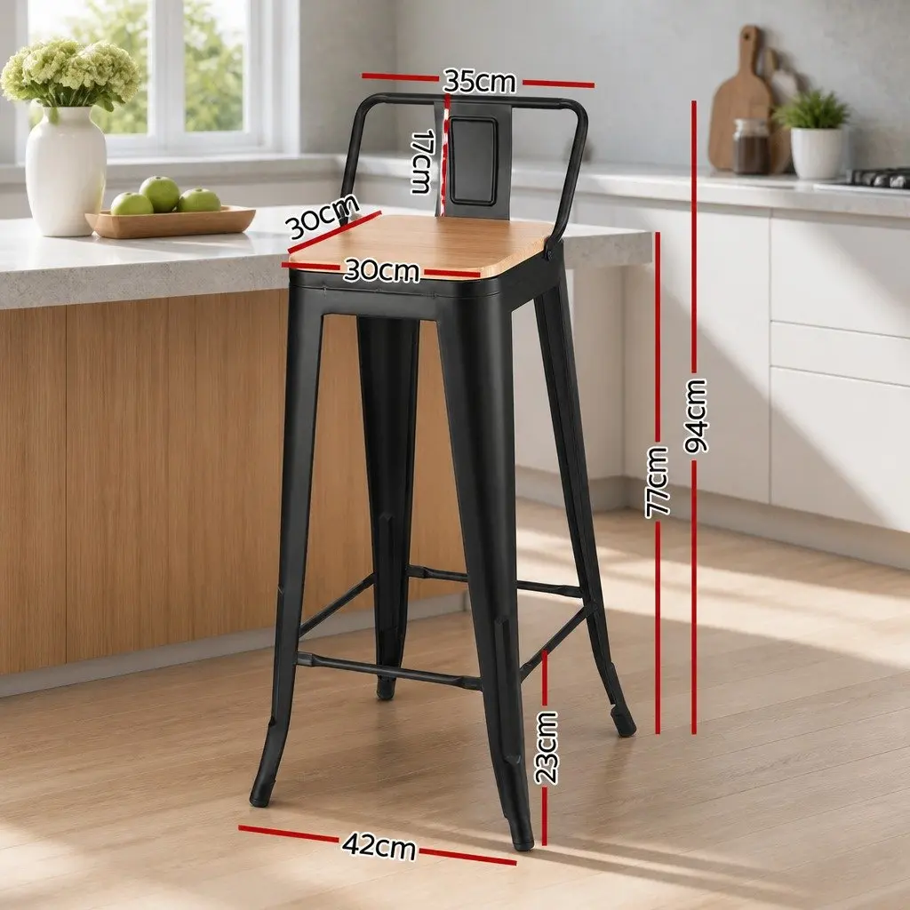 Bar Stools MDF Metal 42cm x 42cm x 94cm Black Pine Set of 4