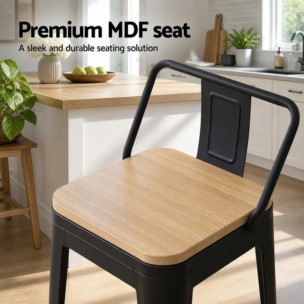 Bar Stools MDF Metal 42cm x 42cm x 94cm Black Pine Set of 4