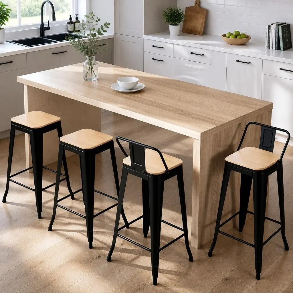 Bar Stools MDF Metal 42cm x 42cm x 94cm Black Pine Set of 4