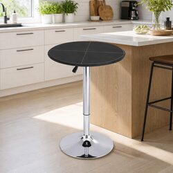 Bar Table Round Swivel Height Adjustable 62cm Modern Black Tabletop Kitchen