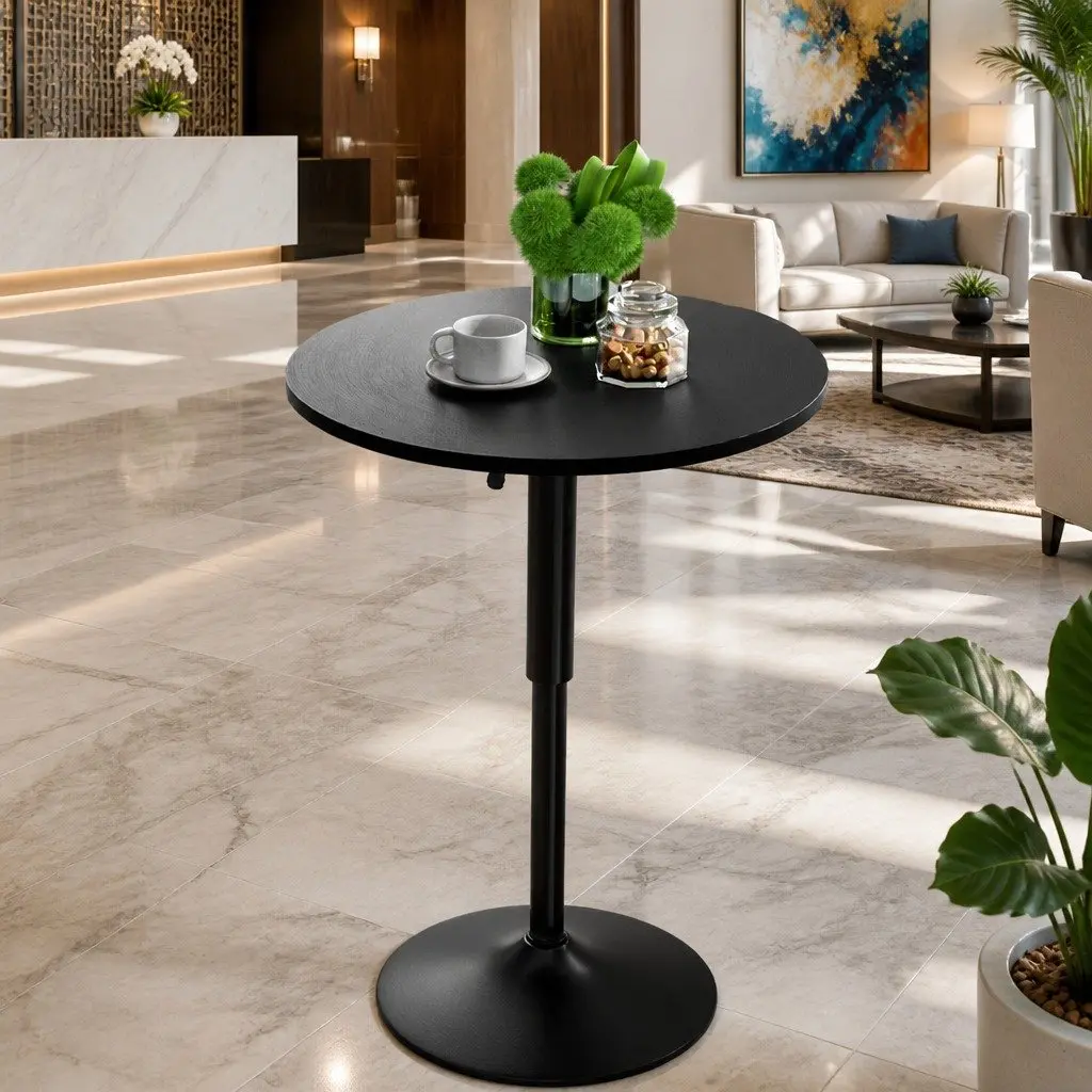 Black Round Bar Table with Adjustable Height