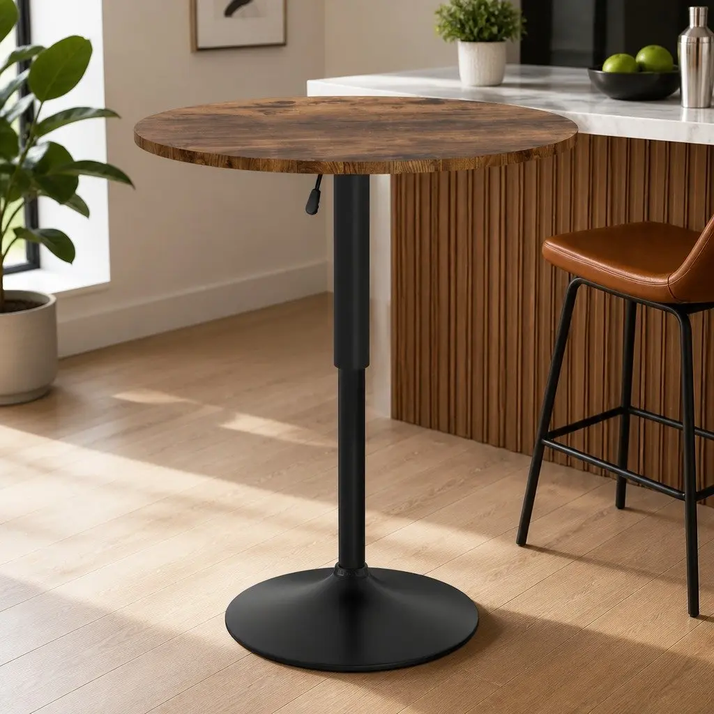Height Adjustable Round Bar Table with Swivel Base