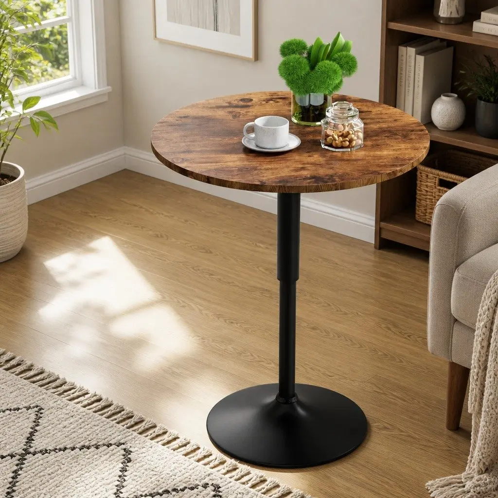 Height Adjustable Round Bar Table with Swivel Base